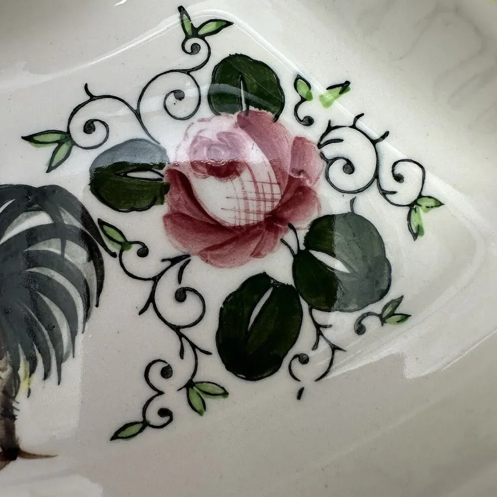 Early Provincial Rooster Lazy Susan Replacement Dishes Hand Painted Japan Set 2